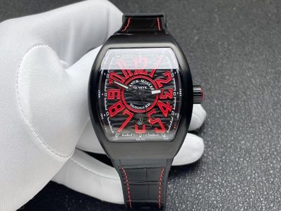 AB Factory Franck Muller Vanguard V45 Black Ceramic Red Arabic Dial Replica Watch